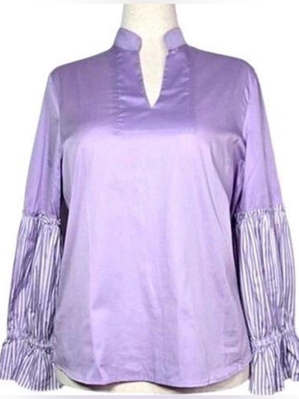 NEW Harshman Chantal Blouse Size 3X Lilac Stripe Bell Sleeve Ruffle W/Tags $228